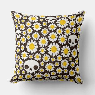 Yellow Daisy Skulls Cushion