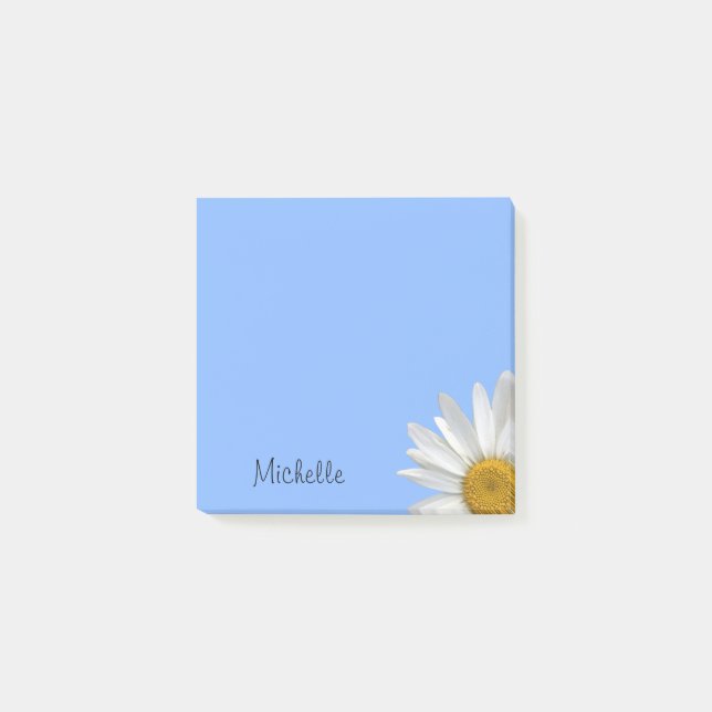 Yellow Daisy Stylish Floral Blue Post-it Notes (Front)