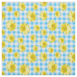 Yellow Daisy Turquoise White Gingham Fabric
