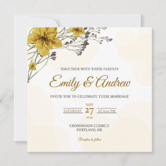 Yellow Daisy Watercolor Floral Square Wedding Invitation