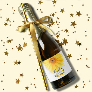 Yellow Daisy Wedding Celebration Mini Sparkling Wine Label