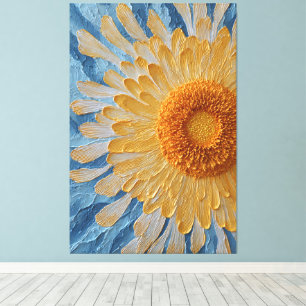 Yellow Daisy with Blue Background Textured Canvas Print