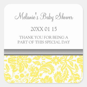 Yellow Damask Baby Shower Favour Stickers