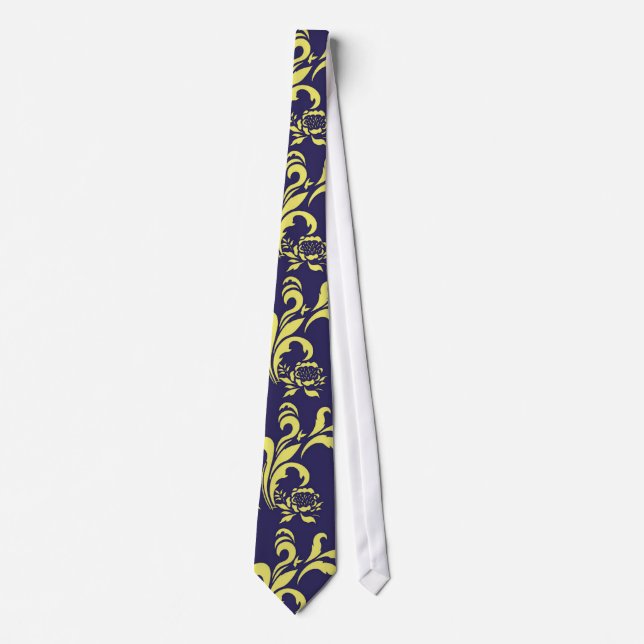 yellow damask blue tie (Front)