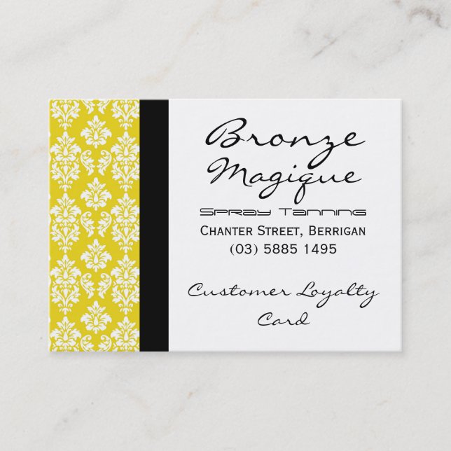 Yellow Damask Business Customer Loyalty Cards (Front)