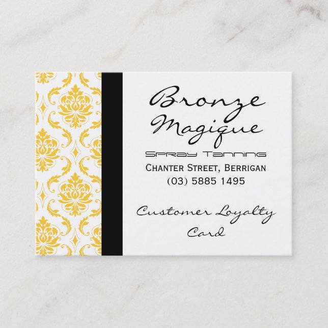 Yellow Damask Business Customer Loyalty Cards (Front)