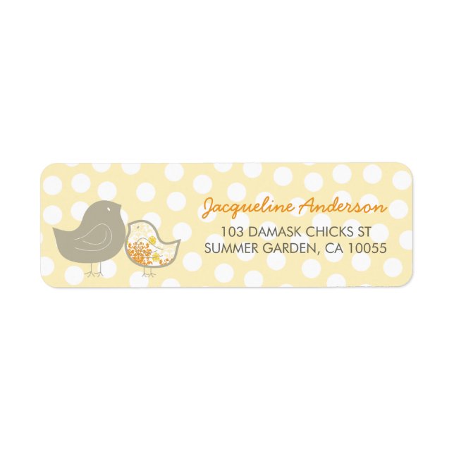 Yellow Damask Chicks Baby Shower Address Labels (Front)
