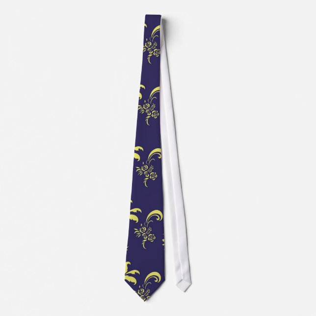 yellow damask dark blue tie (Front)