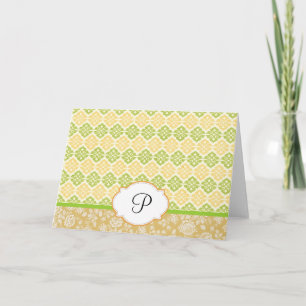Yellow Damask Monogrammed Notecards
