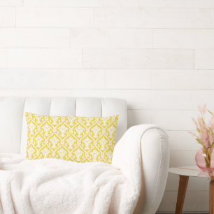 Yellow damask pattern lumbar pillow