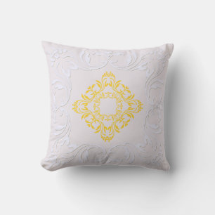 Yellow damask pattern Mint cream background Cushion