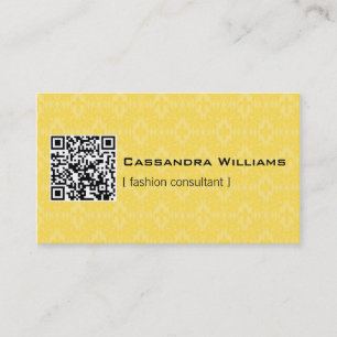 Yellow Damask QR CODE Business Cards