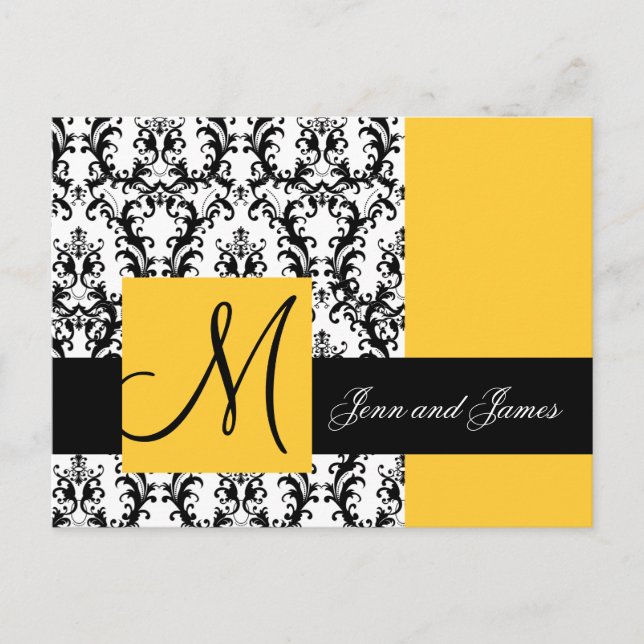 Yellow Damask Save the Date Wedding Announcement Postcard (Front)