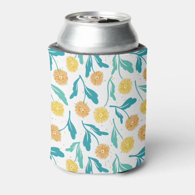 Yellow Dandelion Floral Pattern - Nature-Inspired  Can Cooler (Can Back)