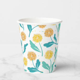 Yellow Dandelion Floral Pattern - Nature-Inspired Paper Cups
