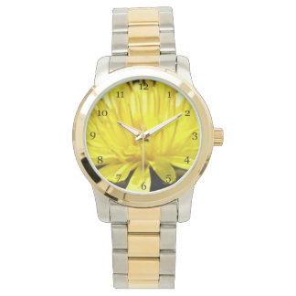 Yellow dandelion flower macro  picture fashion watch
