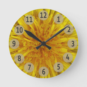 Yellow Dandelion Flower Photo Black Digits Round Clock