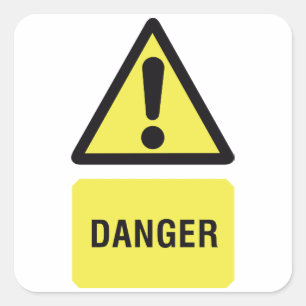 Yellow Danger Sign Square Sticker