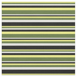 Yellow, Dark Olive Green, White & Black Lines Fabric
