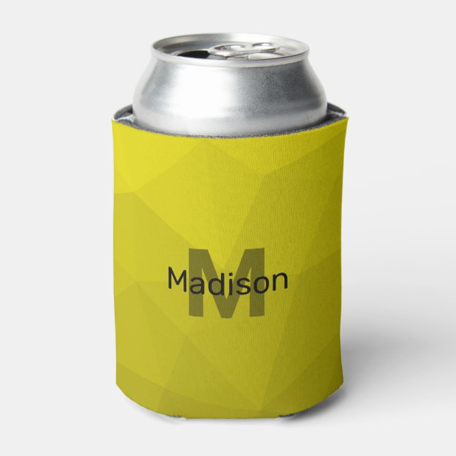 Yellow dark ombre geometric mesh pattern Monogram Can Cooler (Can Front)