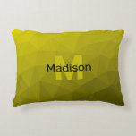 Yellow dark ombre geometric mesh pattern Monogram Decorative Cushion<br><div class="desc">Monogram Personalise with your custom initial and name. Yellow gold ombre gradient geometric mesh pattern. 
Triangle geometric mesh with light dark yellow gold black ombre gradient. 
pattern,  ombre,  mesh,  triangles,  geometry,  geometric, gradient,  cool,  
triangle,   bright,  pattern,  digital,  yellow,  gold,  black</div>