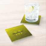 Yellow dark ombre geometric mesh pattern Monogram Glass Coaster<br><div class="desc">Monogram Personalise with your custom initial and name. Yellow gold ombre gradient geometric mesh pattern. 
Triangle geometric mesh with light dark yellow gold black ombre gradient. 
pattern,  ombre,  mesh,  triangles,  geometry,  geometric, gradient,  cool,  
triangle,   bright,  pattern,  digital,  yellow,  gold,  black</div>