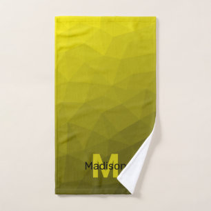Yellow dark ombre geometric mesh pattern Monogram Hand Towel