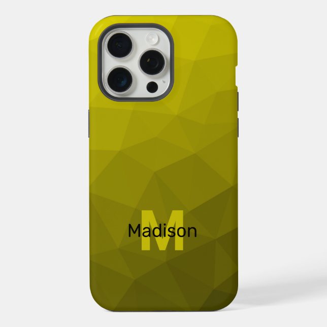 Yellow dark ombre geometric mesh pattern Monogram iPhone Case (Back)
