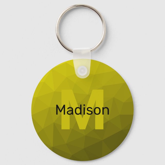 Yellow dark ombre geometric mesh pattern Monogram Key Ring (Front)