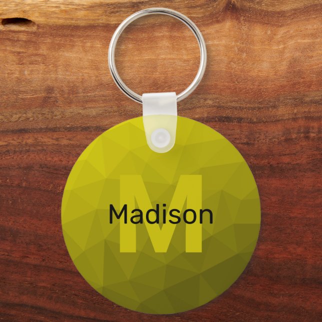 Yellow dark ombre geometric mesh pattern Monogram Key Ring (Front)