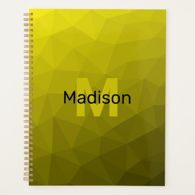 Yellow dark ombre geometric mesh pattern Monogram Planner (Front)