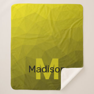 Yellow dark ombre geometric mesh pattern Monogram Sherpa Blanket