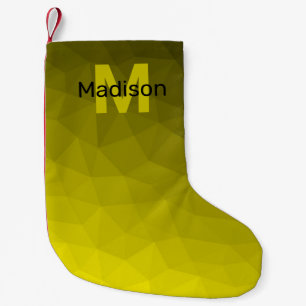 Yellow dark ombre geometric mesh pattern Monogram Small Christmas Stocking