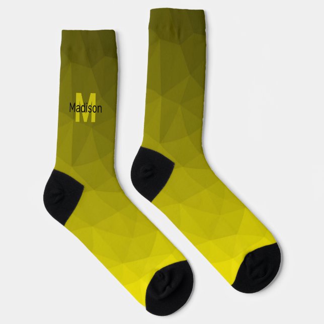 Yellow dark ombre geometric mesh pattern Monogram Socks (Right)