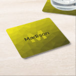 Yellow dark ombre geometric mesh pattern Monogram Square Paper Coaster<br><div class="desc">Monogram Personalise with your custom initial and name. Yellow gold ombre gradient geometric mesh pattern. 
Triangle geometric mesh with light dark yellow gold black ombre gradient. 
pattern,  ombre,  mesh,  triangles,  geometry,  geometric, gradient,  cool,  
triangle,   bright,  pattern,  digital,  yellow,  gold,  black</div>