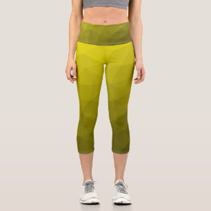 Yellow dark ombre gradient geometric mesh pattern capri leggings