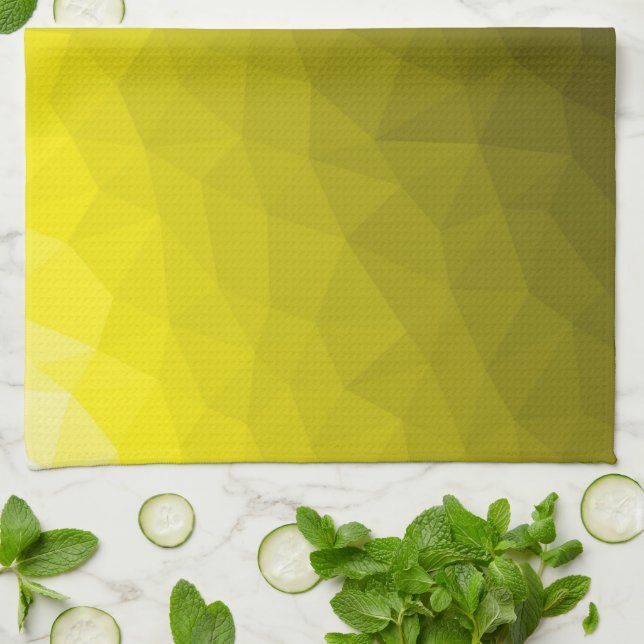 Yellow dark ombre gradient geometric mesh pattern tea towel (Folded)