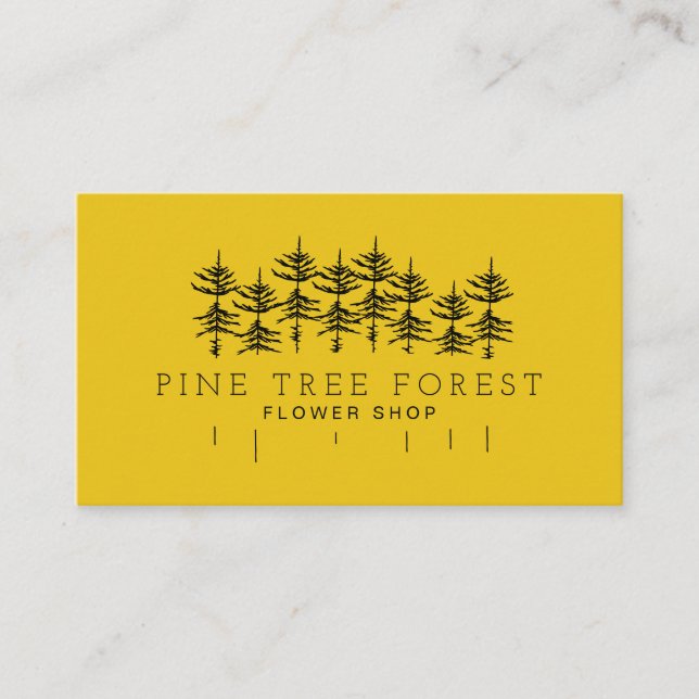 Yellow Dark Pine Tree Forest Business Card (Front)