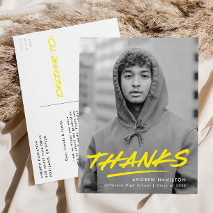 Yellow Dashed Modern Photo Graduation Thank You Postcard