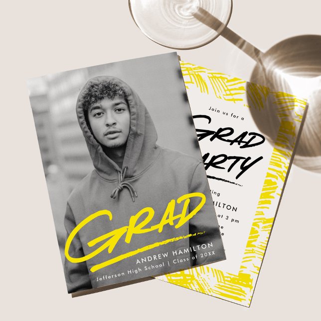 Yellow | Dashed Photo Graduation Party Invitation (Creator Uploaded)