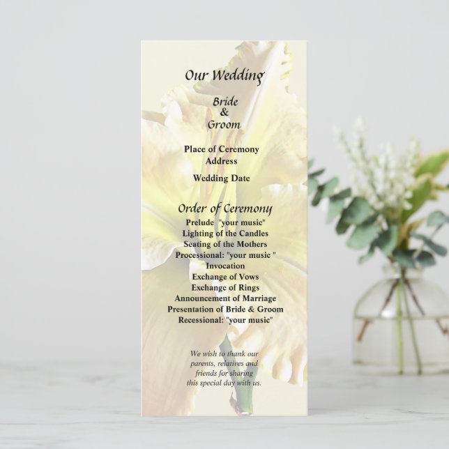 Yellow Day Lily Wedding Supplies Programme (Standing Front)