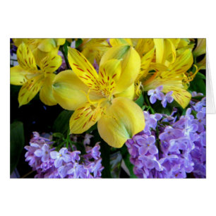 Yellow Daylilies & Purple Lilac Flowers