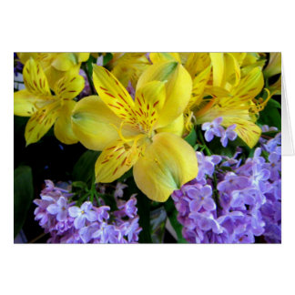 Yellow Daylilies & Purple Lilac Flowers