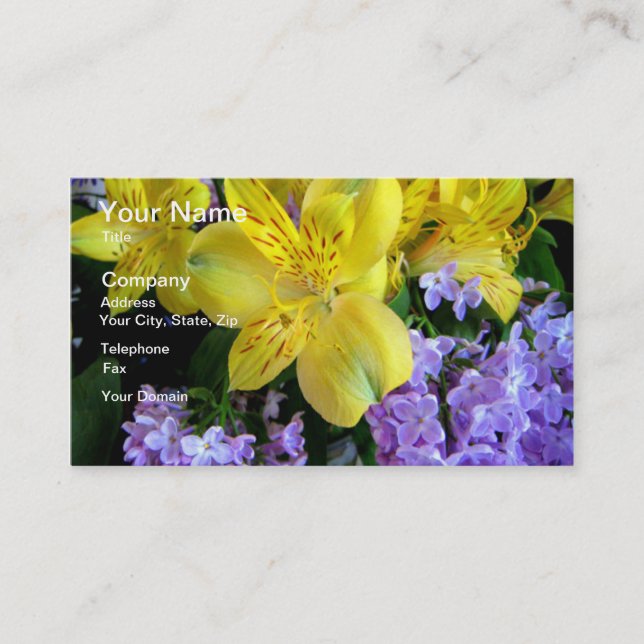 Yellow Daylilies & Purple Lilac Flowers Business Card (Front)