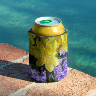 Yellow Daylilies & Purple Lilac Flowers Can Cooler