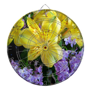 Yellow Daylilies & Purple Lilac Flowers Dartboard