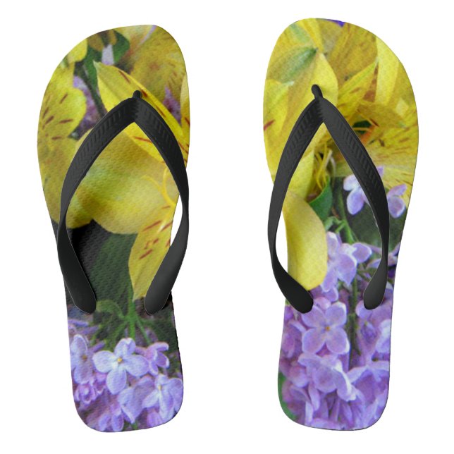 Yellow Daylilies & Purple Lilac Flowers Jandals (Footbed)