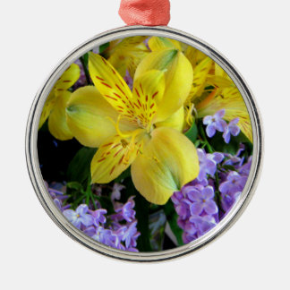 Yellow Daylilies & Purple Lilac Flowers Metal Tree Decoration