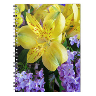 Yellow Daylilies & Purple Lilac Flowers Notebook