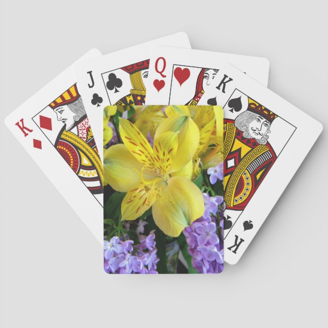 Yellow Daylilies & Purple Lilac Flowers Playing Cards (Back)